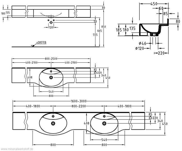Mineralwerkstoff Varicor® Waschtischmodell Akzent Comfort