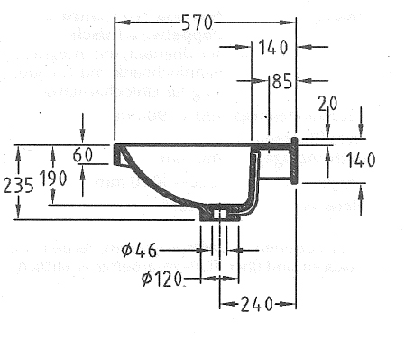 Mineralwerkstoff Waschtisch technische Zeichnung