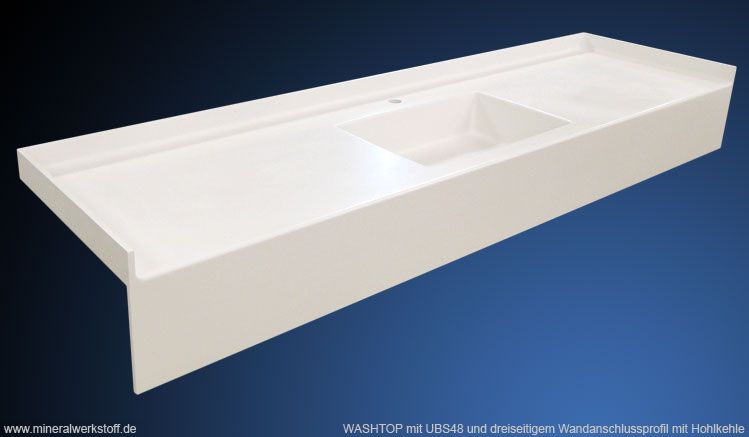 Varicor WASHTOP mit UBS48 und dreiseitigem Hohlkehlenanschlussprofil